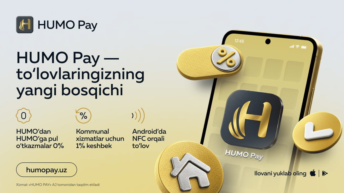 HUMO Pay mobil ilovasi: bitta ilovada komissiyasiz o‘tkazmalar, 1% keshbek va smartfon orqali to‘lov